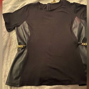 Micheal Kors Elegant Black Top with Gold Chain Accents